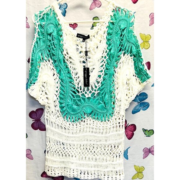 Spiaggia Dolce Tops - NWT Crochet Lace Top Small/ Medium Spiaggia Dolce White Green Cotton/Acrylic